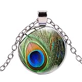  Vintage Punk Feder Halskette Bunte Pfau Feder Muster Kette für Frauen Bohemia Ethno Style Handmade Jewelry, 3