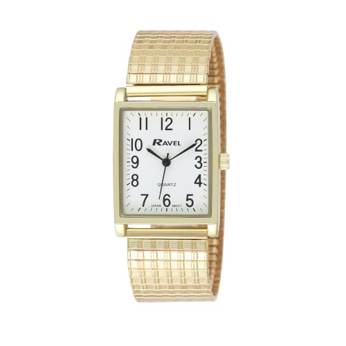 Image of Ravel - Men's Traditional Rectangular Watch on Stainless Steel Expander Bracelet - Analogue Quartz - R0220.01.1 - Gold Tone