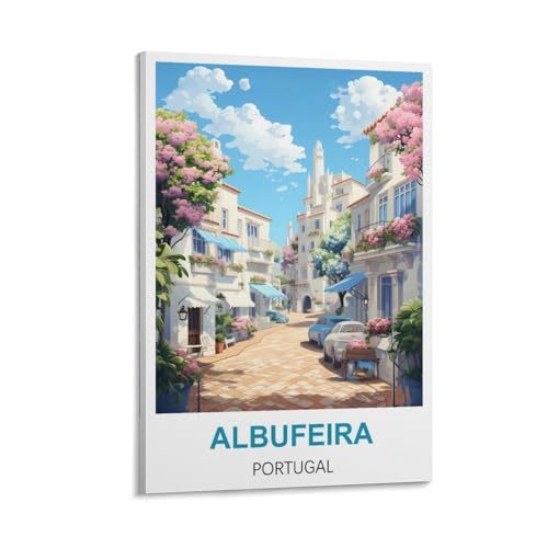 Poster Albufeira Portugal vintage de voyage sur toile - Décoration murale de chambre 50x75 cm