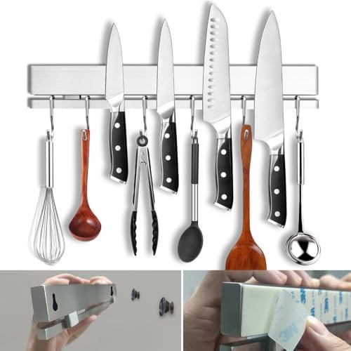 YIIYIIN 12 Inch Magnetic Knife Holder for Wall, 6 Hooks, No Drill