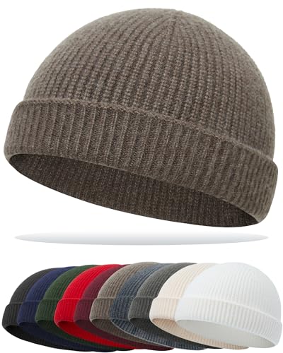 Simapu Thin Fisherman Beanie Hat for Men Women Fall Winter -Wool Knit Cuff Short Fashion Watch Cap,Trawler Slouchy Skull Cap