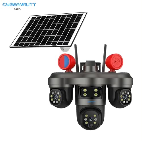 Image of XUGA - Cybernautt X18A 18MP 3 Lens PTZ Solar 4G Sim Outdoor CCTV with 3 View | 360 | Night Vision | Motion Detection| Siren Horn| Red Blue Light | All 3 Lens Mobile Controlled | Use Air-tel 4G Sim