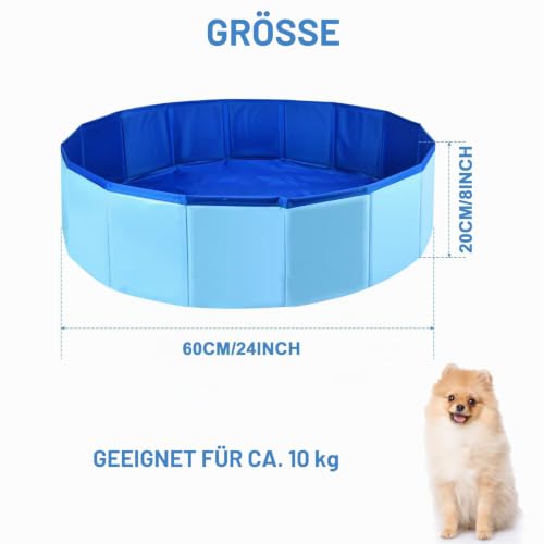 Fulhdedi Faltbarer Hundepool, 60 x 20 cm Hundeplanschbecken, PVC Faltbares Haustier Hund Planschbecken, Blau Tragbares Schwimmbad für Haustiere Hund Schwimmbad für Indoor Outdoor