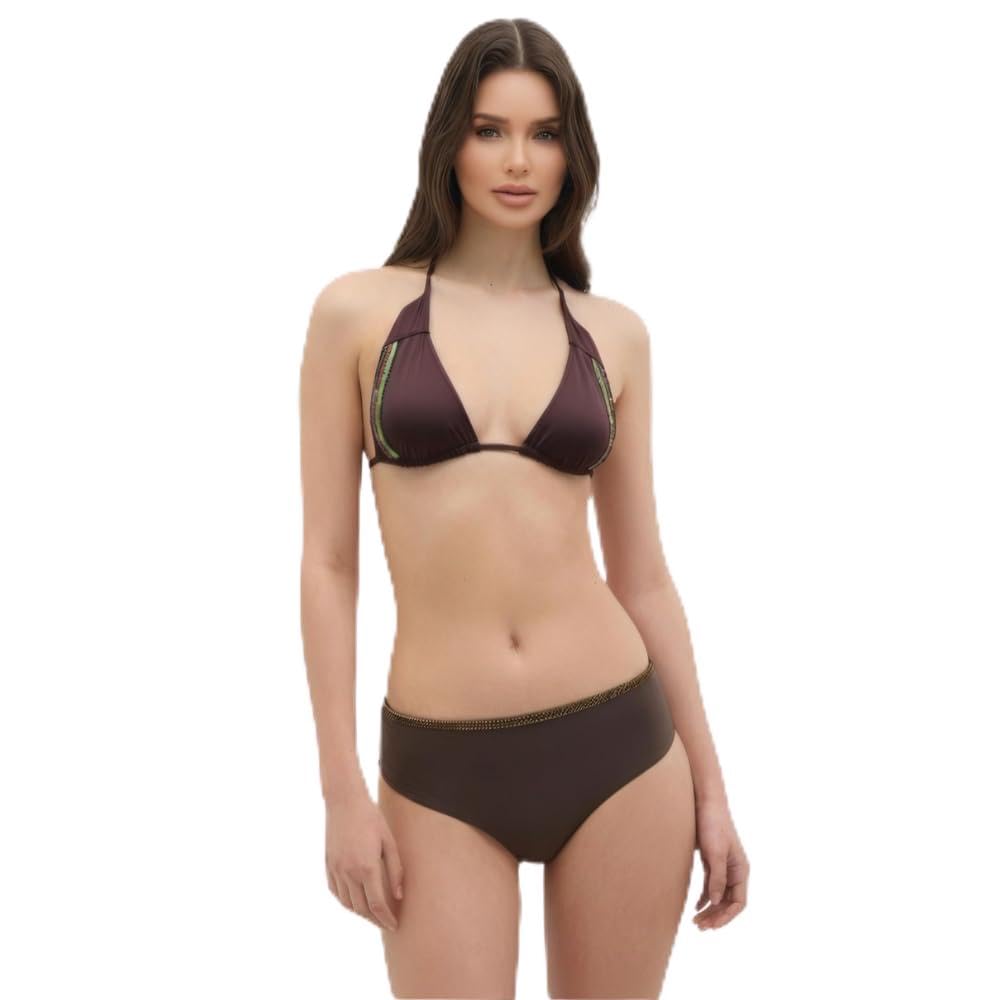 pinkzaar Womens Espresso Brown Triangle Bikini Bra Top with Embellished Trim Detail and Adjustable Halter Tie Styling | (Pack of 1) | Espresso Brown-picture-38