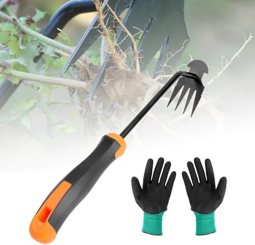 ROTKUSZ Sarchiatore Manuale, Estirpatore Erbacce con Manico, 4 Denti Sarchiatore per Erbacce in Acciaio Inossidabile, Multiuso Sarchiatore per la Rimozione di Muschio e Erbacce