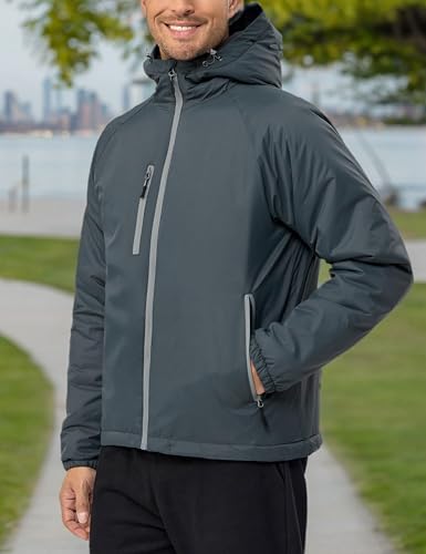 Image of Little Donkey Andy Mens Warm Recycle Insulated Jacket Hooded Lightweight Windproof Winter Coat Hiking Travel