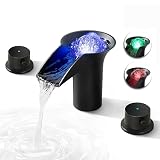 DOLGABA LED Bathroom Sink Faucet 3 Hole Waterfall Vanity Faucet 8 Inch Widespread Faucet Lights Colo
