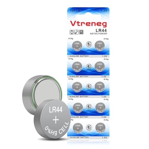 Vtreneg LR44 Batteries AG13 357 303 L1154F A76 SR44 1.5V Alkaline Battery for Toys Calculators Digital Calipers Button Battery 10 Pack