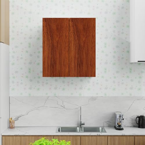 Image of 2 Door Multipurpose Wall Mounted Cabinet with Adjustable & Fixed Shelf | Storage for Modular Kitchen, Office & Living Room | Assembly-DIY | Color-White & Cherry Pine | Size-60x33x63.8 Cm