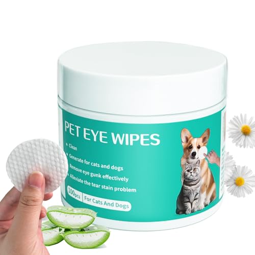 Nurhome Dog Eye Wipes Gently Remove Tear Stain Eye Debris for Dogs &Cats Pet Grooming Kit Care Wash Cleaner for Eyes Wrinkle Face 100pcs Unscented