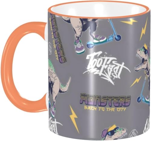 マグカップ おしゃれ コーヒーカップ 330ml 面白い アニメ カラフルな恐竜 耐熱 耐冷 電子レンジ対応 陶器 セラミック カップ 大容量 mug マグ 人気 朝食カップ 誕生日 母の日 父の日 プレゼント 贈り物 CPW1477A オレンジ