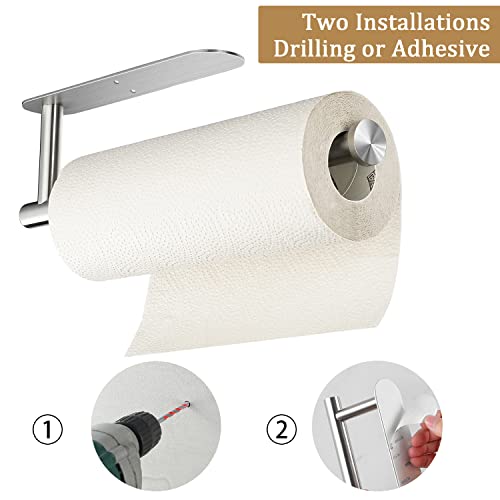 Taozun Self Adhesive Paper Towel Holder - Under Cabinet Paper Towel Rack for Kitchen, SUS304 Brushed Stainless Steel (Sticky or Drilling) - Thumbnail 6