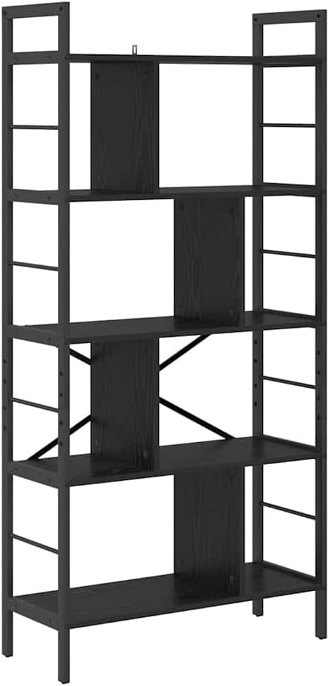 Industrial Bookshelf Black Oak 75x30x156 cm Engineered Wood and Steel Frame with Multiple Shelves for Living Room Home Office Storage Display
