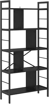 Industrial Bookshelf Black Oak 75x30x156 cm Engineered Wood and Steel Frame with Multiple Shelves for Living Room Home Office Storage Display