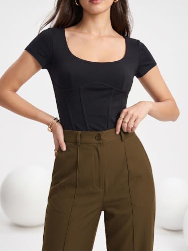 Image of Selvia Women's Solid Straight Fit Trousers, Front Pleated Formal Pants