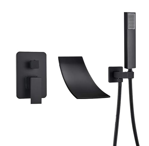 洗面台セット 3穴 滝型 ブラック 真鍮 ダブルクロスハンドル 壁取り付け 浴室シンク用蛇口 温水・冷水栓 壁内