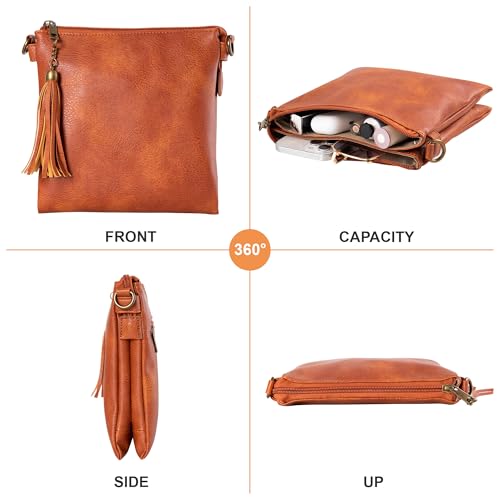 seOSTO Vegan Leather Crossbody Purse for Women, Adjustable Strap Multi-Compartment Sling Bag, Gifts For Teenage Girls（Brown） — view 6