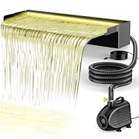 Biling Edelstahl Wasserfall Teich mit LED Warmlicht – 60cm breiter Bachlaufsets und 80W 4500L/H Pumpe, Wasserfall Komplettset für Gartenteich Wasserspiel bis 8000L, inkl. Anschlusszubehör