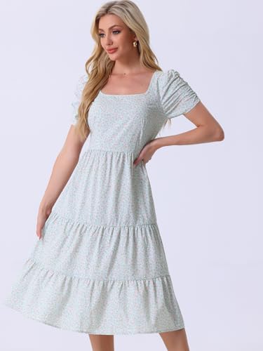 Image of Allegra K Women's Cottagecore Floral Dress Puff Sleeves Smocked Midi Dresses