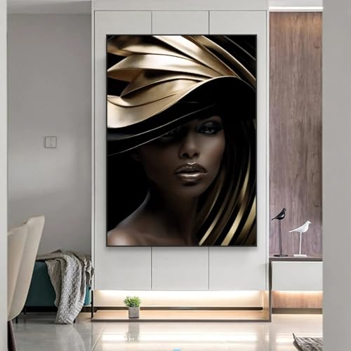 Peinture à l'huile abstraite de mode femme dorée sans cadre 40x60