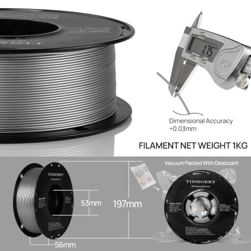 Image of TINMORRY Metallic PETG Filament 1.75mm, Rapid PETG 3D Printer Filament, PETG with a Rapid Flow Rate, Compatible with Bambu Lab FDM 3D Printer, 1KG 1 Spool, Chrome /Metal Silver