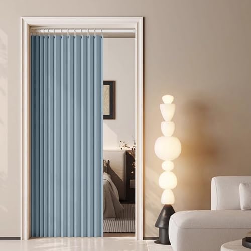 SK Studio Accordion Style Magnetic Folding Door Curtains for Closet, Room Divider Pleated Drapes with Hooks for Interior Living Room, Bedroom, Open Closet, Blue, 59" W x 71" L - Image 2