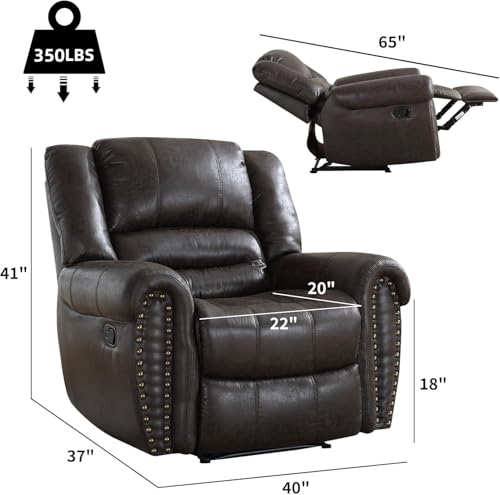 Image of CANMOV Leather Recliner Chair Set of 2, Classic and Traditional Manual Recliner Chair with Comfortable Arms and Back,Manual Single Recliner Sofa for Living Room, Dark Grey