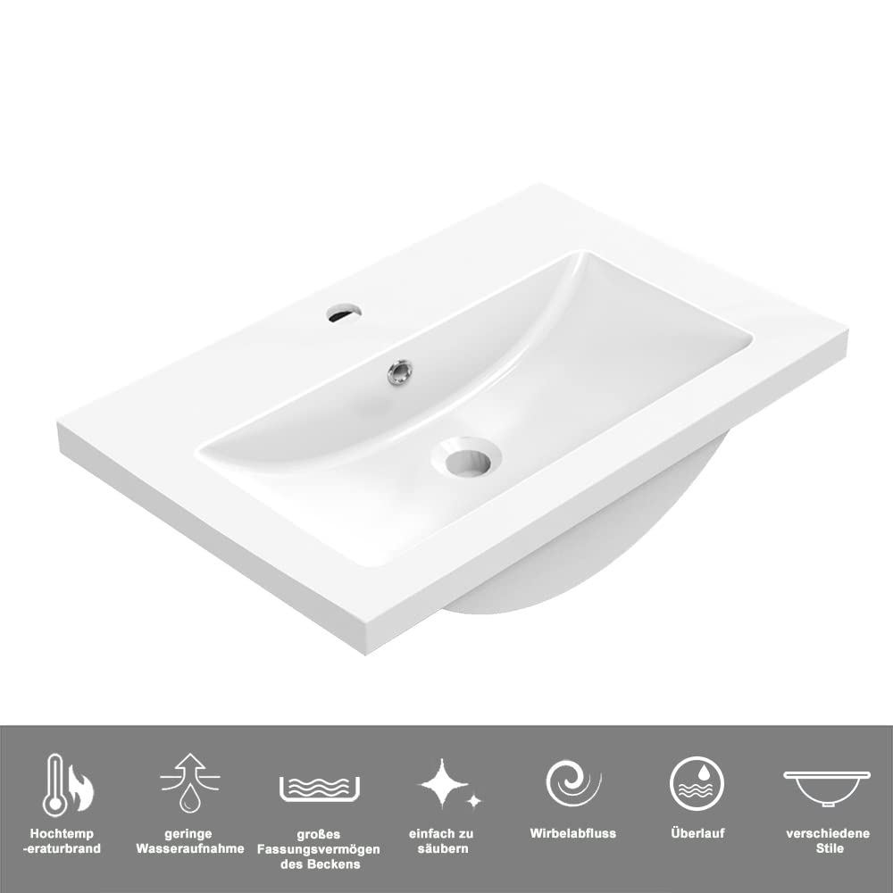 Waschbecken mit Unterschrank Badezimmer 50 cm Breit Badmöbel Set mit Waschbecken und 2 Soft-Close Schubladen Waschtisch Unterschrank Weiss für Badezimmer Hängend