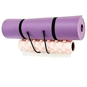 Upgraded large Yoga Mat Holder Wall Mount, Metal Storage Rack for Yoga Mat/Wheels, Foam Roller etcs, Wall Rack Organizer Hooks for Hanging Stretching Strap & Resistance Bands, Yoga Room/Home Gym Decor