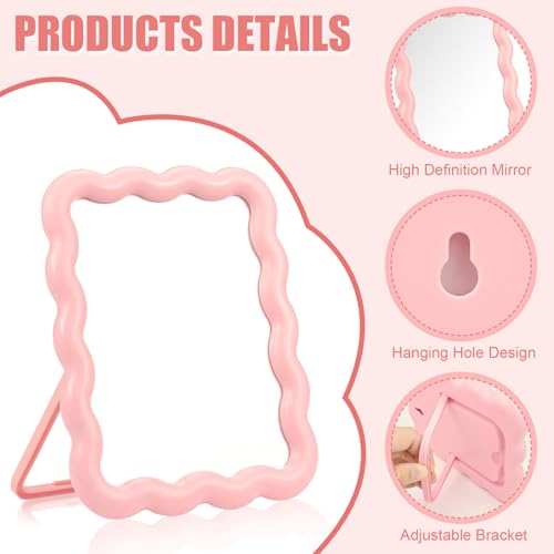 Espejo de escritorio ondas ajustable rosa portátil miniatura 4
