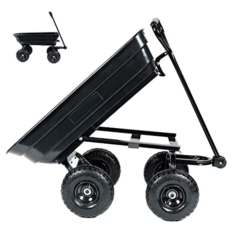 Garden TIPPING Cart Dump Truck with Heavy Duty Tipping Barrow and 4 All Terrain Pneumatic Tyres - Pull Along Trolley Tool Cart Garden Wagon with 200Kg Wheelbarrow Load Capacity - EXPRESS DELIVERY Cover