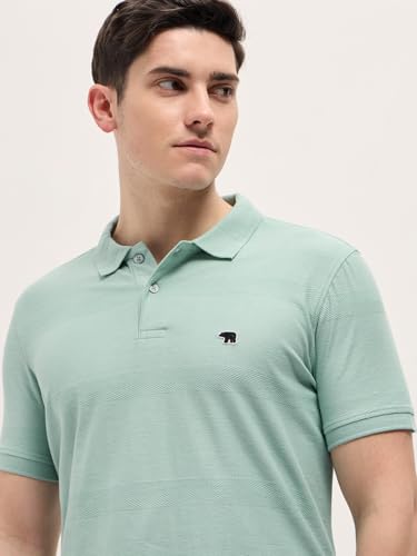 Image of THE BEAR HOUSE Multi-Color Horizontal Striped Textured Knit Design Regular Fit Polo