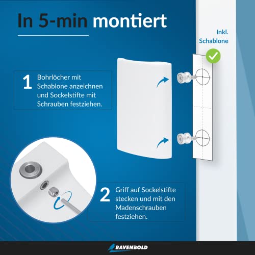 RAVENBOLD Balkontürgriff für Außen - Extrem stabiler Terassentür- Ziehgriff - aus Aluminium hergestellter Griff für Balkontür (Weiß)