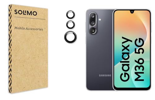 Image of Amazon Brand - Solimo Camera Glass Lens Protector Ring for Samsung Galaxy M36 5G Case Friendly with Edge to Edge Coverage and Easy Installation (Black)