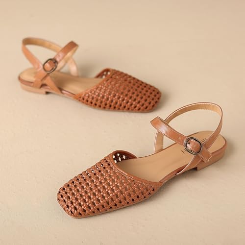 Woven Slingback Flats for Women Fashionable Square Toe Criss Cross Straps Buckle Closure Comfortable Breathable Casual Elegant Slip On Shoes3