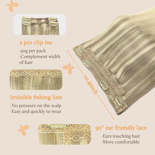 Image of DOORES Wire Hair Extensions, 12 Inch 70g Fish Line Weft Extensions and 2pcs 30g Clip ins Ash Blonde to Golden Blonde and Platinum Blonde, 100g Invisible Seamless Wire Real Human Hairpiece