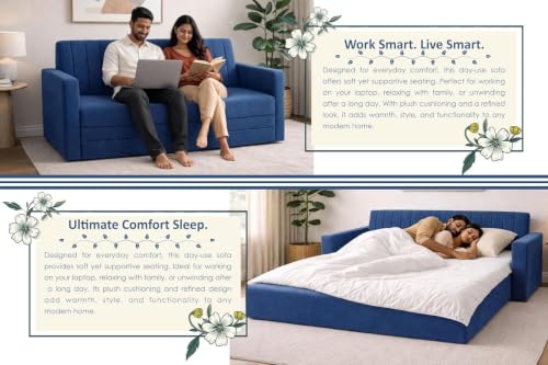 Image of Sofa-Cum-Bed | Three-Seater Sofa Bed Couch with Armrest | Modern Fabric Sofa for Living Room, Bedroom & Office-Blue-Color