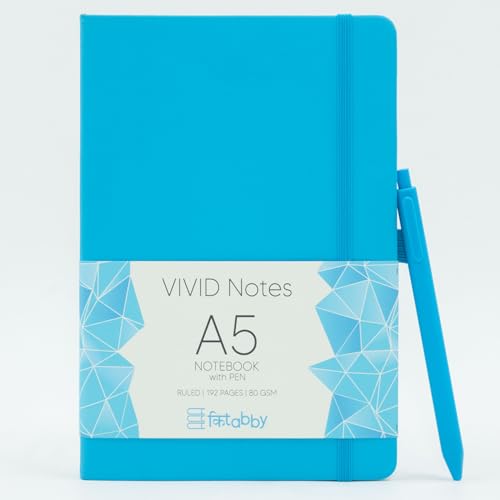 Image of Kitabby VIVID Notes A5 Hard Bound Notebook with Pen - Blue | Elastic Band & Pen Loop, 192 Pages, 80gsm Natural Shade Paper, Polymer Coated Paper Cover