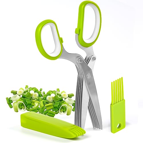Herb Scissors,5 Blade Kitchen Herb Shears Herb Cutter with Safety Cover