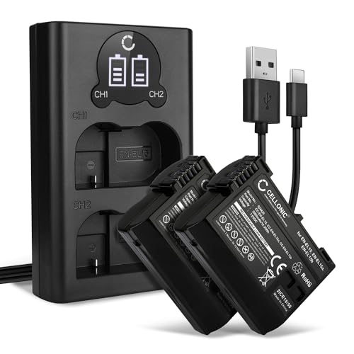 CELLONIC 2X Batería EN-EL15 Compatible con Compatible con Nikon D850, D750, 1 V1, EN-EL15, 2000mAh + Cargador Doble MH-25 bateria de Repuesto Pila
