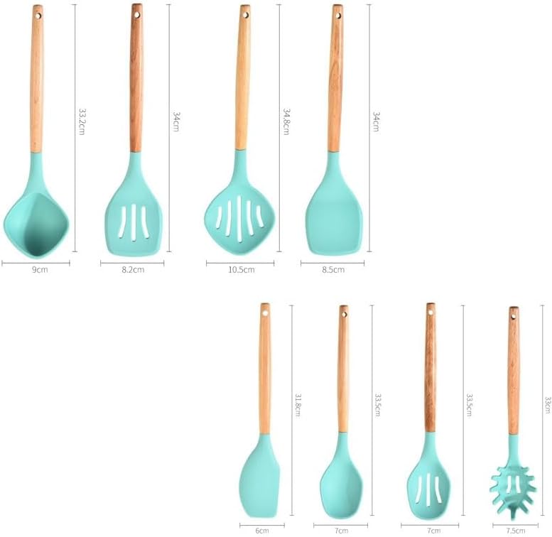 Silicone Kitchen Cooking Spoon Spatula Wooden Handle Kitchenware with Storage Bucket