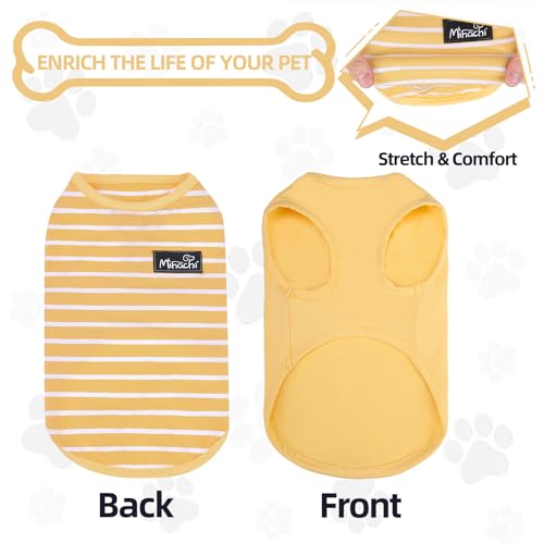 Image of MIHACHI Dog Shirts Cotton Striped T-Shirt, Summer Pet Clothes for Small Dogs, 2-Pack Soft Puppy Apparel Cat Tee, Sleeveless Lightweight, Quick Dry, Breathable,Stretchy, Yellow M