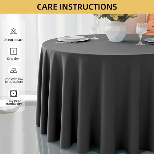 Image of 2-Pack Round 108-inch Grey Table Cloths, Solid Stain and Wrinkle Resistant Circular Tablecloth, Premium Plain Weave Polyester Fabric Table Linen Covers for Hotel, Banquet