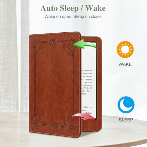 Fintie Case for 7"/6.8" Kindle Paperwhite(12th/11th Generation-2024/2021) and Kindle Colorsoft Signature Edition -Slim Foldable Stand Cover Auto Wake/Sleep for Paperwhite 2024, Vintage Brown
