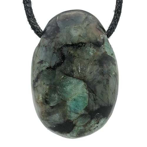 Lebensquelle Plus Colgante de gota de esmeralda, colgante de piedra perforada con cinta de algodón, colgante de piedras preciosas de, Acero inoxidable, Esmeralda