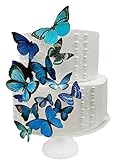 Edible Butterflies © - Assorted Blue Set of 15 - Cake and Cupcake Toppers, Decoration