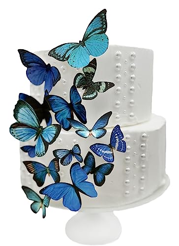 Sugar Robot Inc. Edible Butterflies for Cake Decorating - Assorted Sizes, Premium Crafted in the USA - Butterfly Cake Toppers & Cupcake Decorations (Blue)