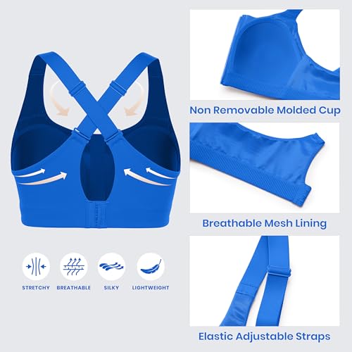 Image of CRZ YOGA Womens Zip Front High Impact Sports Bra - Molded Cup Adjustable Convertible Straps Wireless Workout Yoga Crop Top
