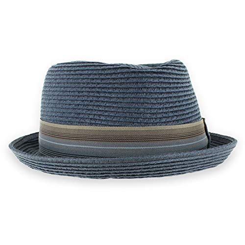 Image of Belfry Men /Women Summer Straw Pork Pie Trilby Fedora Hat in Blue, Tan, Black