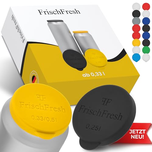 FrischFresh 2Stück, 0,33-0,5l+, Schwarz-Gelb, Getränkedosen Verschluss für Festival, Strand, Auto, Garten, Dosen Verschluss, Getränkedosen Deckel, Dosen Deckel, Dosendeckel Getränkedose, ohne BPA